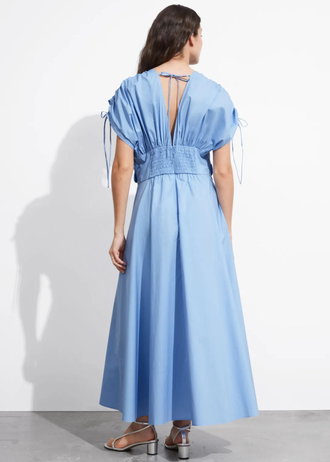 Clearance & Other Stories Floral Appliqué Midi Dress Light Blue