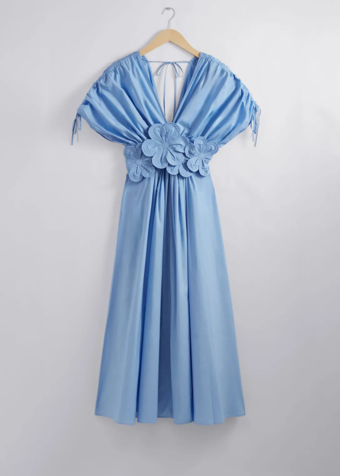 Clearance & Other Stories Floral Appliqué Midi Dress Light Blue