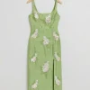 Cheap & Other Stories Floral Embroidered Midi Dress Green Floral Embellishment