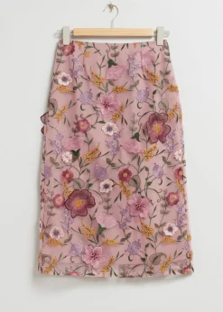 Cheap & Other Stories Floral Organza Midi Skirt Pink