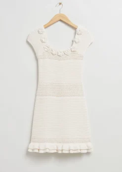 Sale & Other Stories Floral-Appliqué Crochet Dress Cream