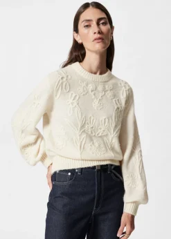 Cheap & Other Stories Floral-Appliqué Knit Sweater Cream