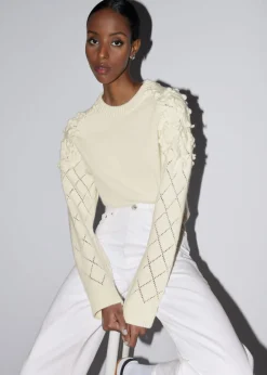 New & Other Stories Floral-Appliqué Knit Sweater White