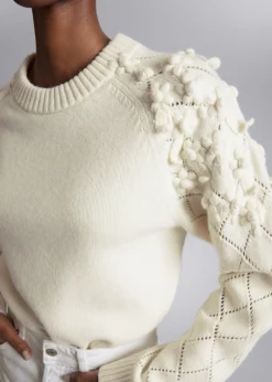 New & Other Stories Floral-Appliqué Knit Sweater White