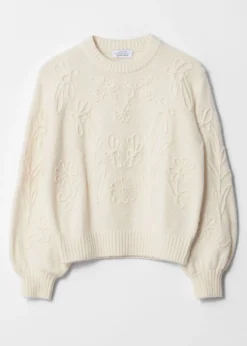 Cheap & Other Stories Floral-Appliqué Knit Sweater Cream