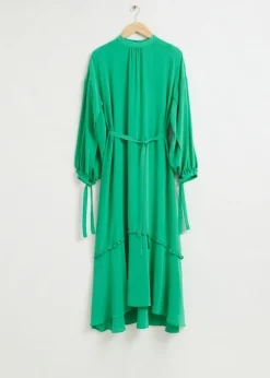 Outlet & Other Stories Fluid-Fit Wide Sleeve Silk Dress Bright Green