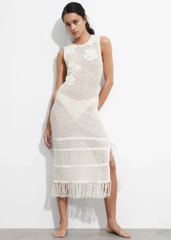 Store & Other Stories Fringed Crochet Midi Dress White