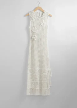 Store & Other Stories Fringed Crochet Midi Dress White