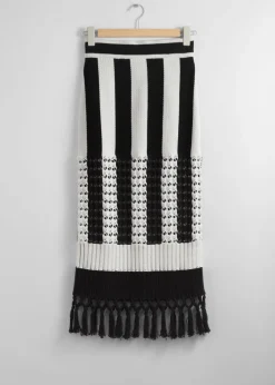 Outlet & Other Stories Fringed Knit Midi Skirt Black/White