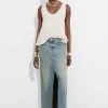 Clearance & Other Stories Front-Slit Denim Midi Skirt Faded Blue