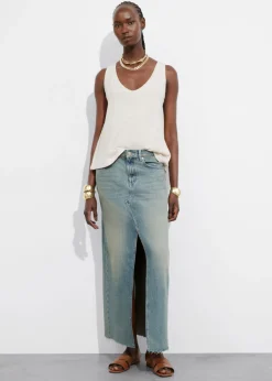Clearance & Other Stories Front-Slit Denim Midi Skirt Faded Blue