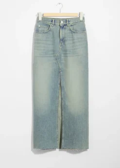 Clearance & Other Stories Front-Slit Denim Midi Skirt Faded Blue