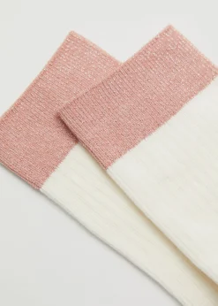 Hot & Other Stories Glitter Lined Rib Socks Cream/Camel