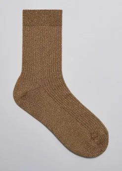Store & Other Stories Glitter Rib Knit Ankle Socks Beige Glitter
