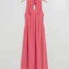 Cheap & Other Stories Halterneck Bow Detail Flared Dress Pink