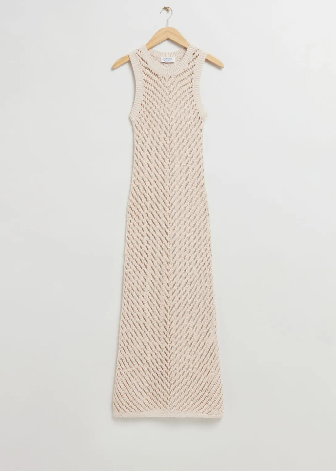 New & Other Stories Herringbone Crochet Maxi Dress Light Beige