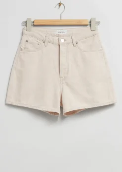 Discount & Other Stories High-Waist Denim Shorts Light Beige