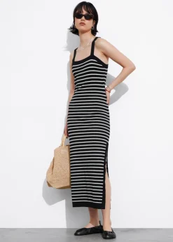Clearance & Other Stories Jacquard-Knit Midi Dress Black/White Stripes