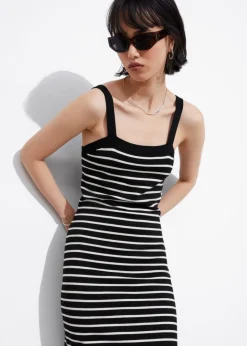 Clearance & Other Stories Jacquard-Knit Midi Dress Black/White Stripes