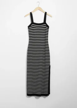 Clearance & Other Stories Jacquard-Knit Midi Dress Black/White Stripes