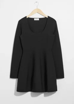 Store & Other Stories Knitted Peplum Mini Dress Black