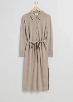 Cheap & Other Stories Knitted Polo Dress Light Brown Melange