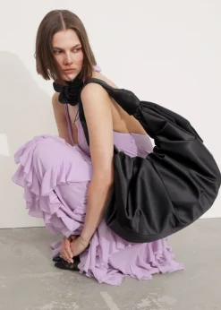 Hot & Other Stories Large Satin Shoulder Bag Black