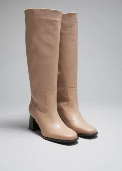 Best Sale & Other Stories Leather Knee Boots Beige