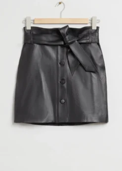 Best & Other Stories Leather Paperbag Belted Skirt Black