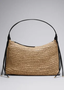 Best & Other Stories Leather-Detailed Straw Bag Beige