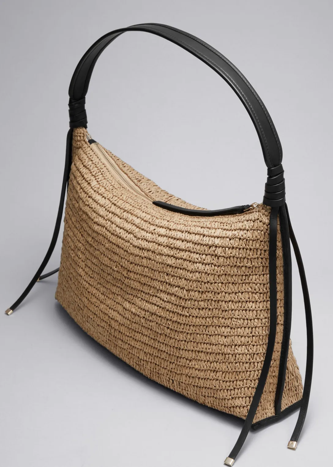 Best & Other Stories Leather-Detailed Straw Bag Beige