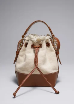 Online & Other Stories Leather-Trimmed Canvas Bucket Bag Beige
