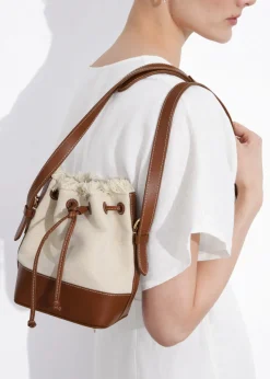 Online & Other Stories Leather-Trimmed Canvas Bucket Bag Beige