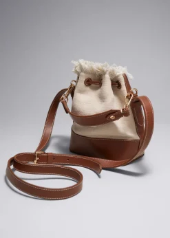 Online & Other Stories Leather-Trimmed Canvas Bucket Bag Beige