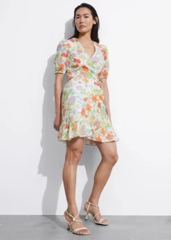 Best & Other Stories Linen Wrap Mini Dress White Floral Print