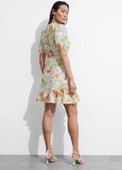 Best & Other Stories Linen Wrap Mini Dress White Floral Print
