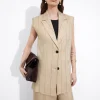 Hot & Other Stories Linen-Blend Blazer Vest Beige Pinstripe