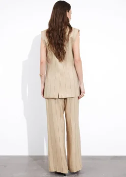 Hot & Other Stories Linen-Blend Blazer Vest Beige Pinstripe