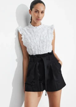 Outlet & Other Stories Linen-Blend Paperbag Shorts Black