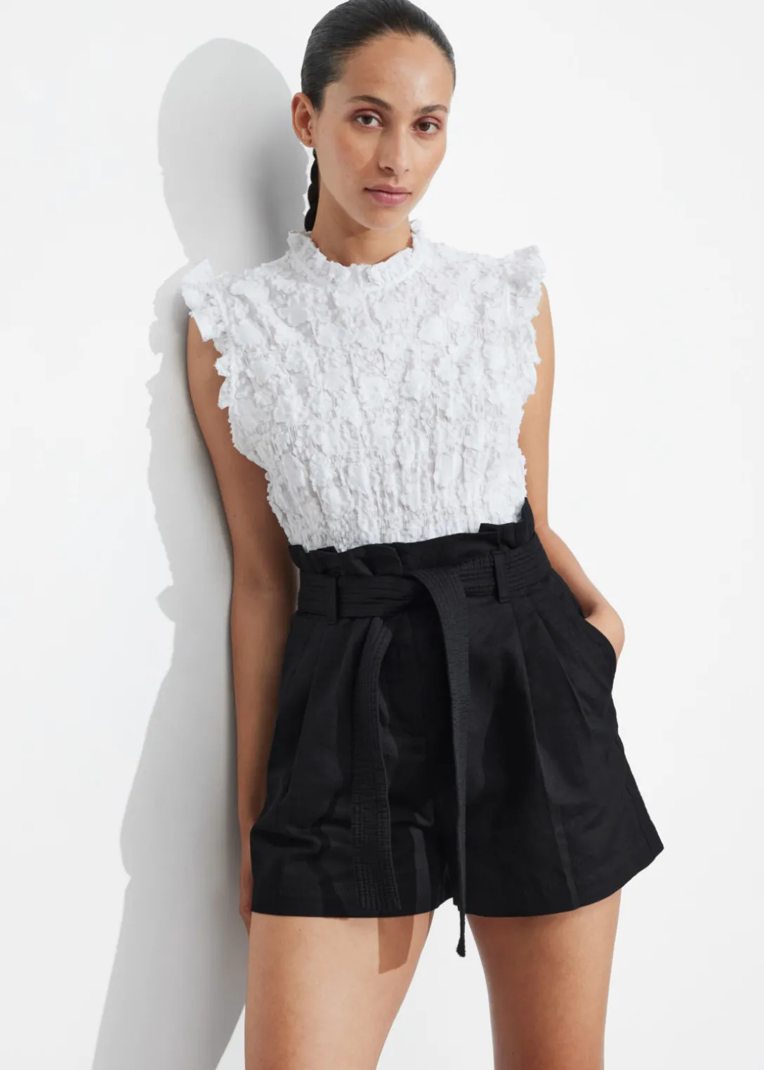 Outlet & Other Stories Linen-Blend Paperbag Shorts Black