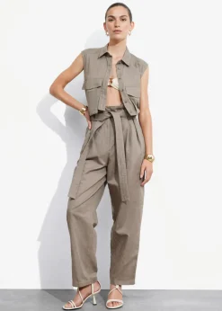 Flash Sale & Other Stories Linen-Blend Paperbag Trousers Mole