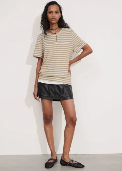 Cheap & Other Stories Linen-Blend T-Shirt Beige/Cream Stripes