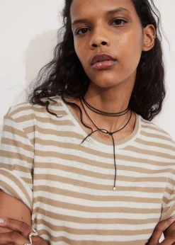 Cheap & Other Stories Linen-Blend T-Shirt Beige/Cream Stripes