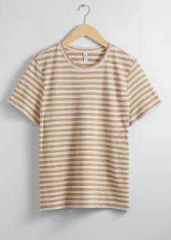 Cheap & Other Stories Linen-Blend T-Shirt Beige/Cream Stripes