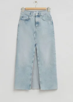Online & Other Stories Long Frayed Edge Denim Skirt Light Blue