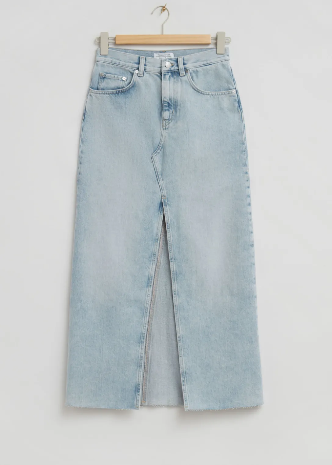 Online & Other Stories Long Frayed Edge Denim Skirt Light Blue