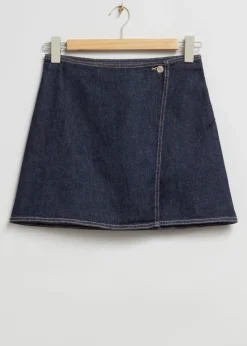 New & Other Stories Low-Rise Denim Wrap Skirt Dark Blue Washed Denim