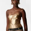 Store & Other Stories Metallic Leather Bustier Gold