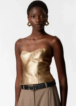 Store & Other Stories Metallic Leather Bustier Gold