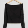 Hot & Other Stories Off-Shoulder Mesh Top Black